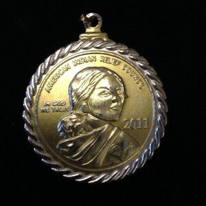 VTG (2) Charms/Pendants 2011 Sacagawea &1994 Avon May stone Nostalgic Americana